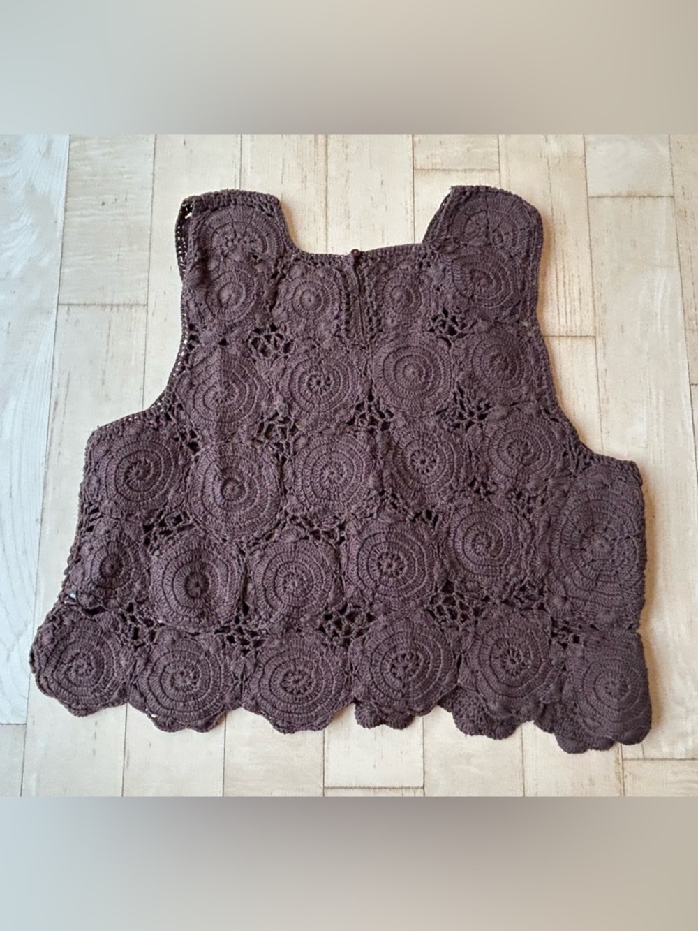 Evereve Hand Crochet Cotton Floral Lace Sleeveless Tank Brown Boho Sz Large NWT - Picture 13 of 16